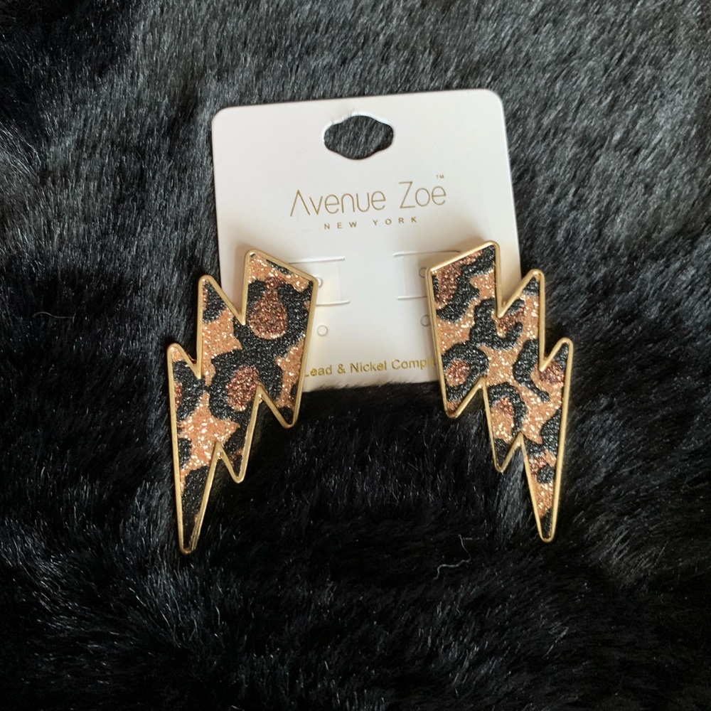 Women’s Animal Print Glitter Lighting Bolt Earring with Gift Box